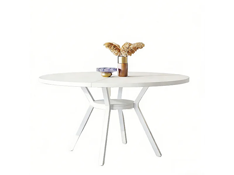 Table de Salle à Manger Ronde avec Plateau Effet MDF,120 * 120 * 75cm, avec Quatre Pieds en Métal, Blanche,Rétro Scandinave