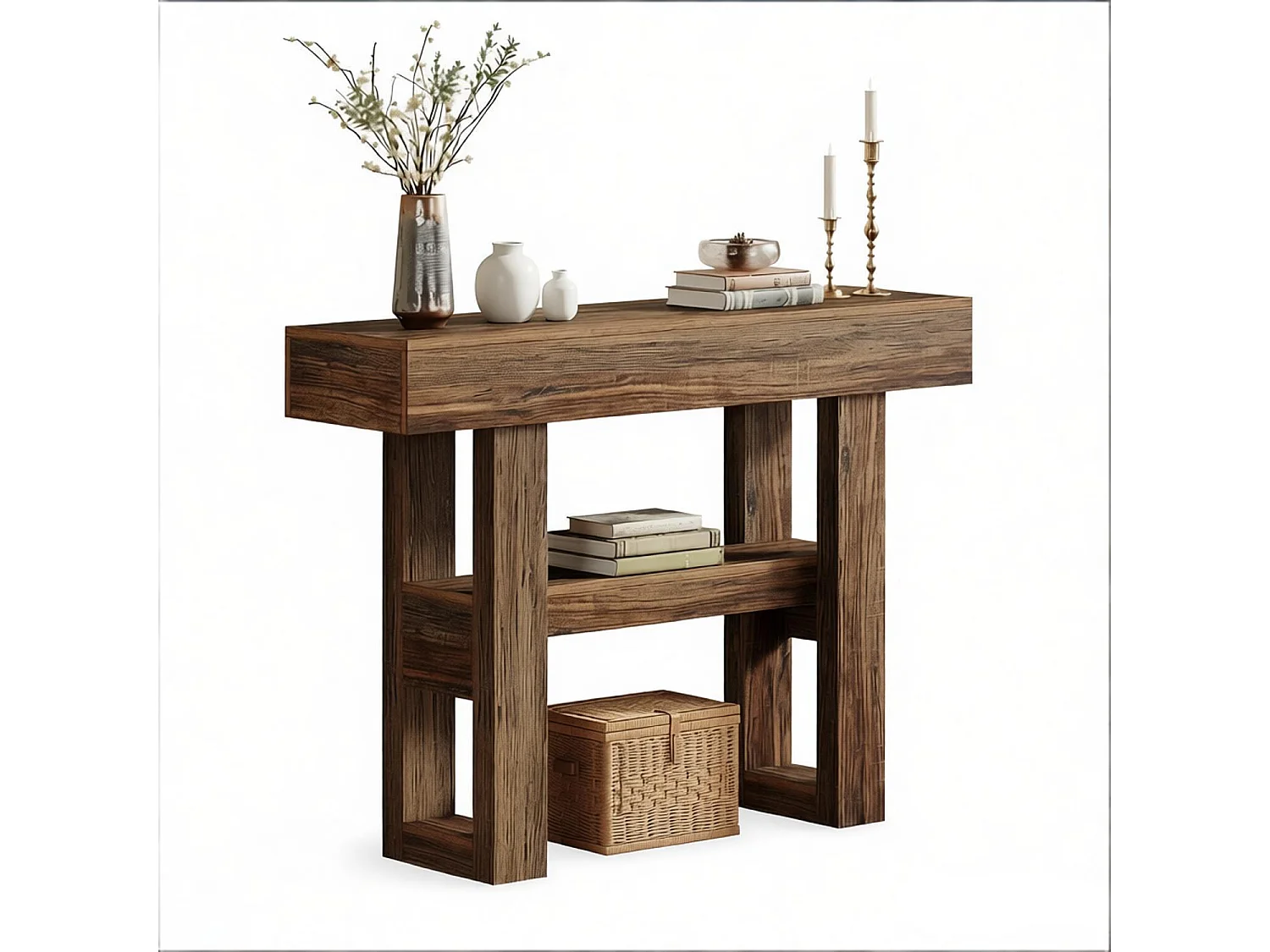 Console Meuble, Console d’entrée en bois rustique, Tables d'entrée de 105 cm Table de canapé étroite pour Salon, Marron