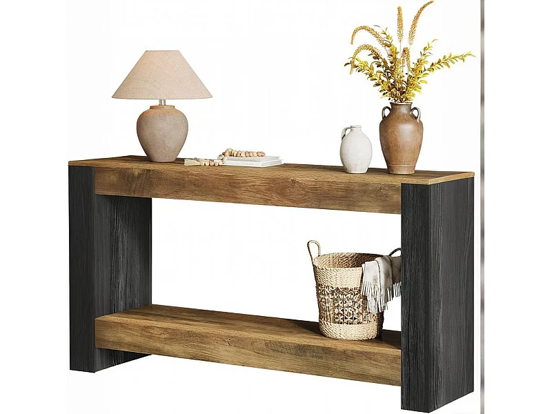 Table Console de 160 cm de Long pour entrée, Table d’Entrée en Bois Rustique pour Salon, Couloir, entrée, Hall d'entrée, Marron et Noir rustiques