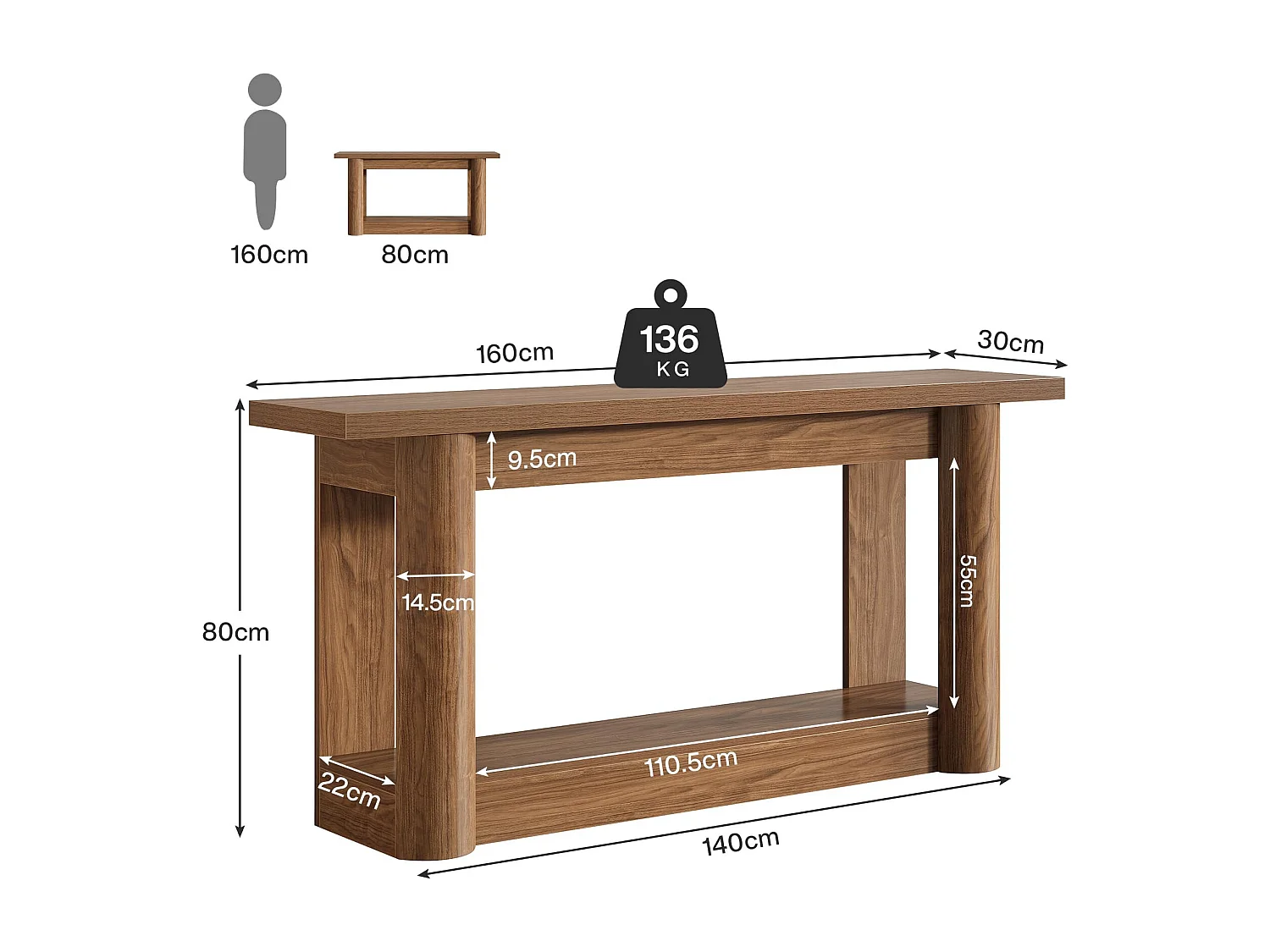 table console de 160 cm, couloir étroit, longue derrière le canapé, entrée 2 niveaux, couloir, salon, marron rustique