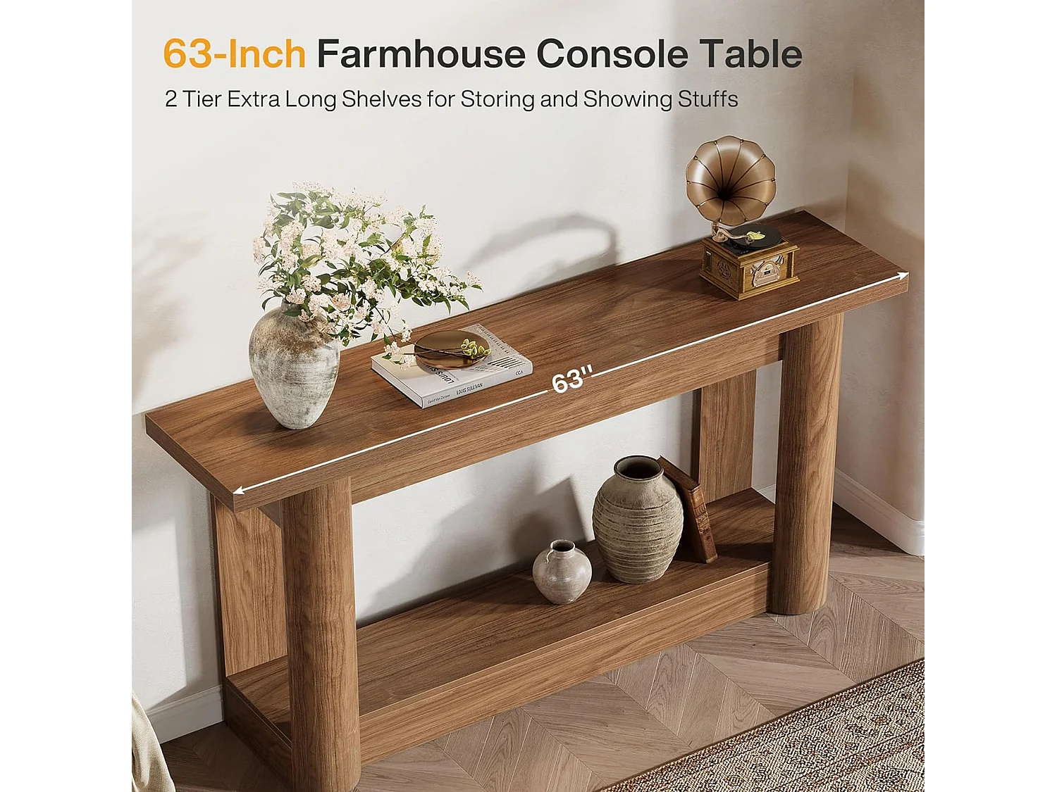 table console de 160 cm, couloir étroit, longue derrière le canapé, entrée 2 niveaux, couloir, salon, marron rustique