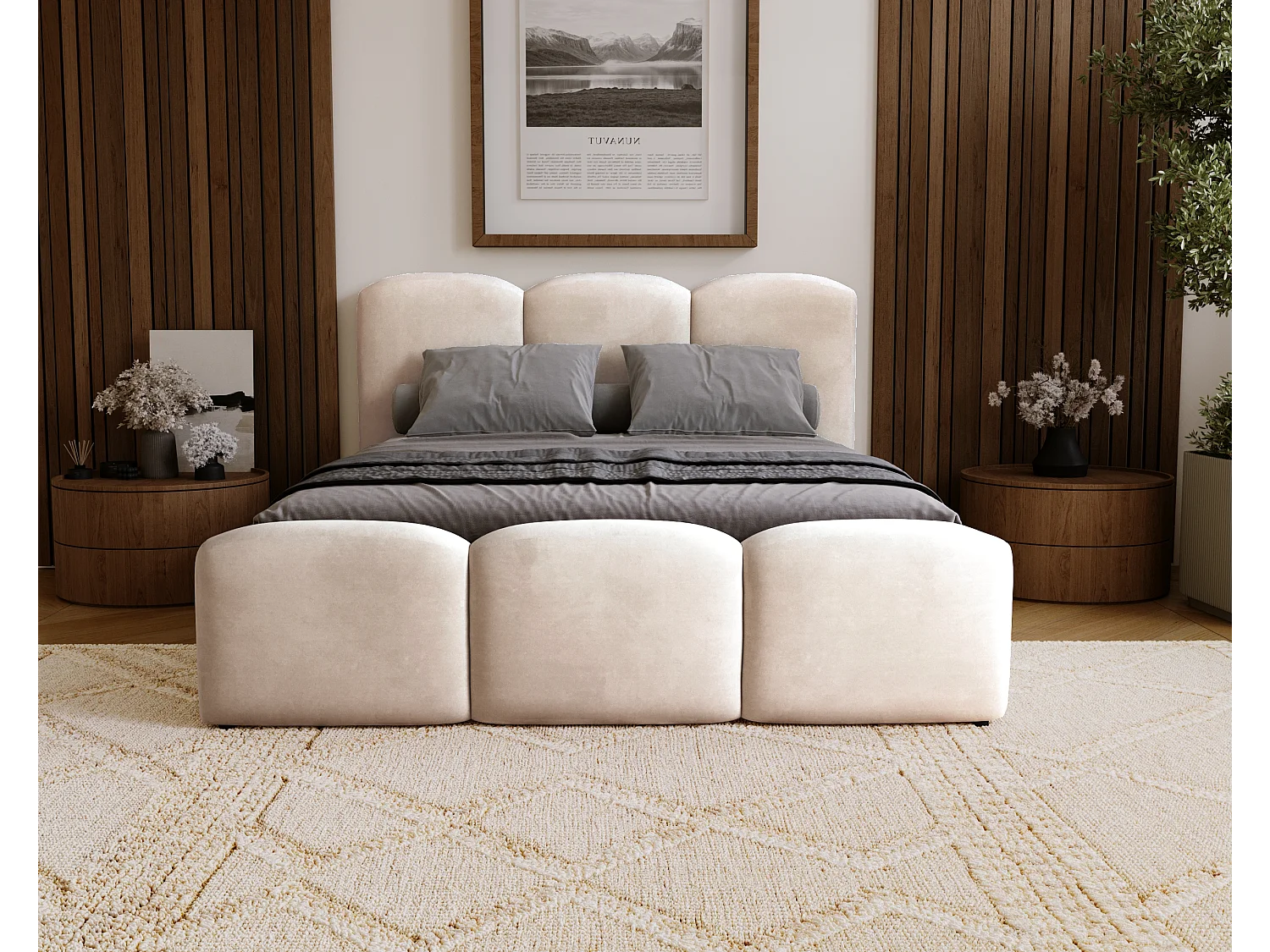BESILIO Gestoffeerd slaapkamerbed 180x200 Camille – bed met opbergruimte en houten lattenbodem – Beige