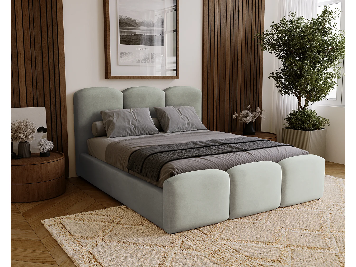 BESILIO Gestoffeerd slaapkamerbed 180x200 Camille – bed met opbergruimte en houten lattenbodem – Grijs