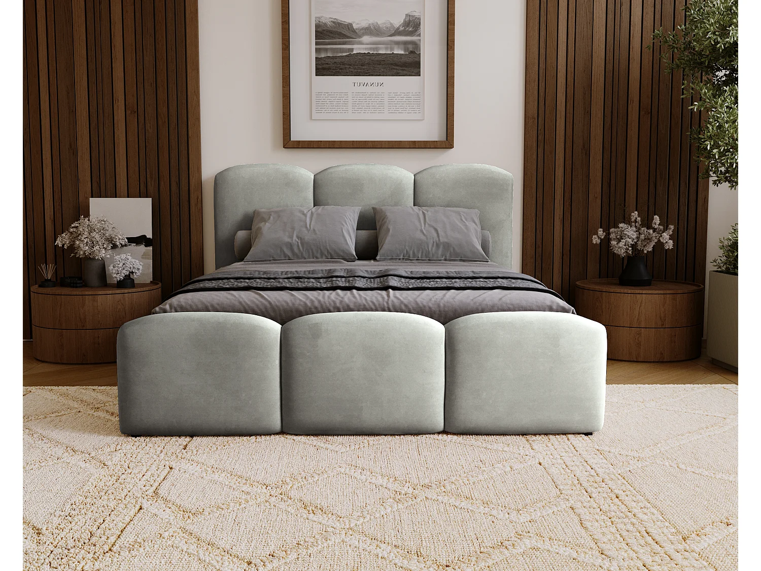 BESILIO Gestoffeerd slaapkamerbed 200x200 Camille – bed met opbergruimte en houten lattenbodem – Grijs