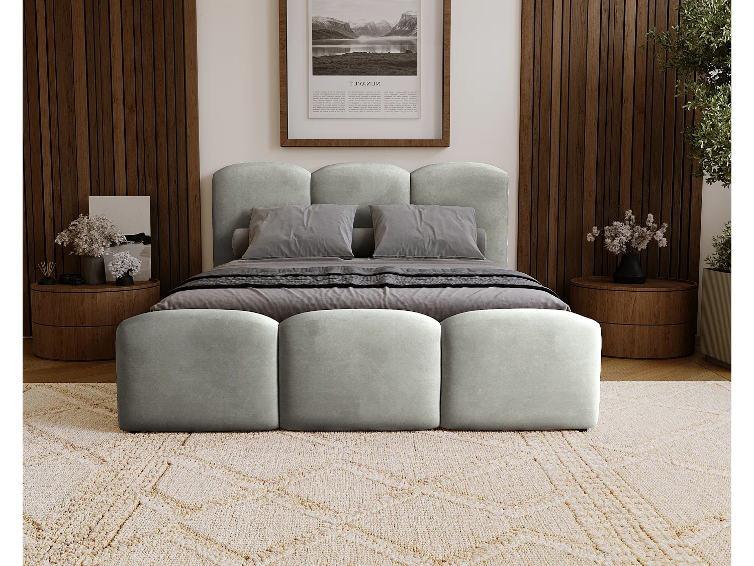 BESILIO Gestoffeerd slaapkamerbed 120x200 Camille – bed met opbergruimte en houten lattenbodem – Grijs