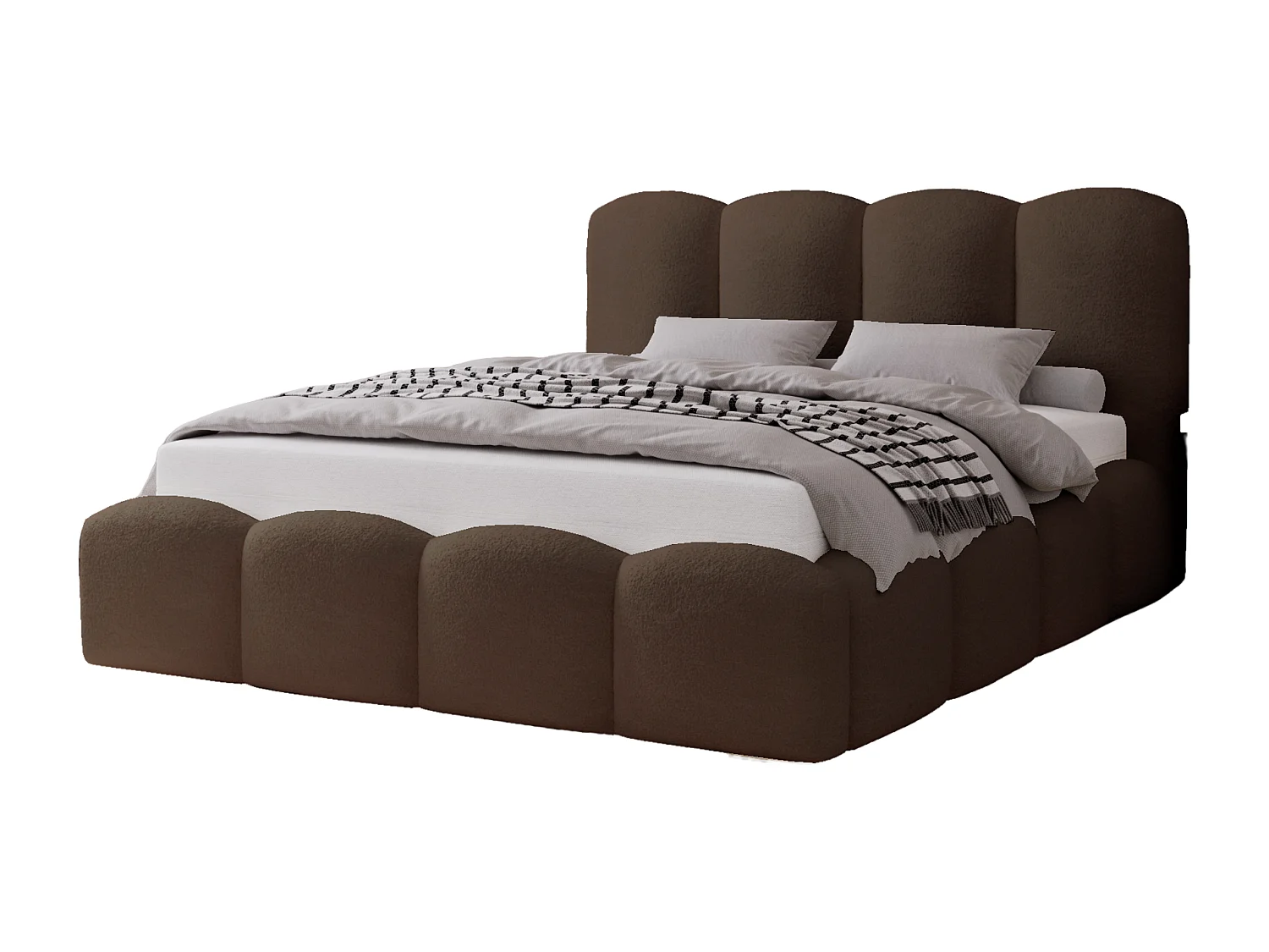 BESILIO Lit tapissé 140x200 Fluffy – lit nuage bouclé, lit avec coffre de rangement et sommier, mousse épaisse, lit coffre moderne pour chambre – Marron