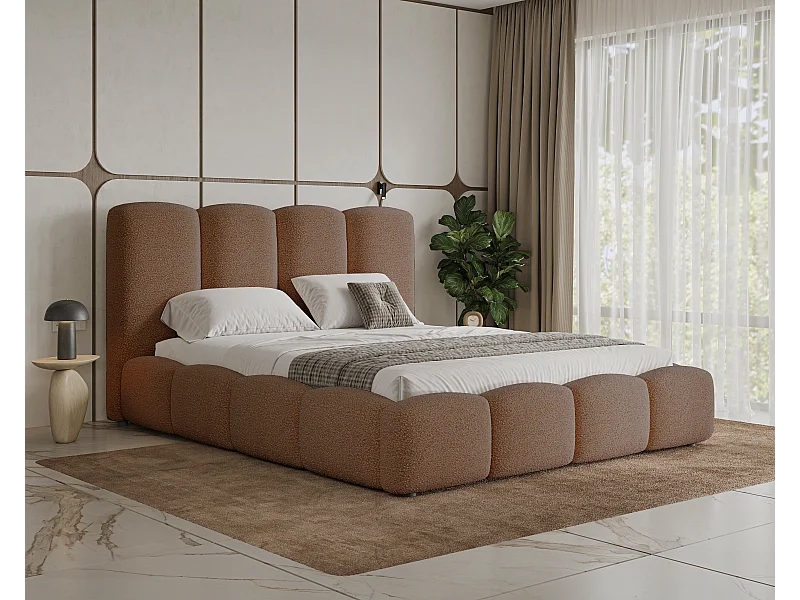 BESILIO Wolkenbed met opbergruimte en lattenbodem 120x200 Fluffy – gestoffeerd bed van bouclé-/teddystof, dikke schuimvulling – Bruin