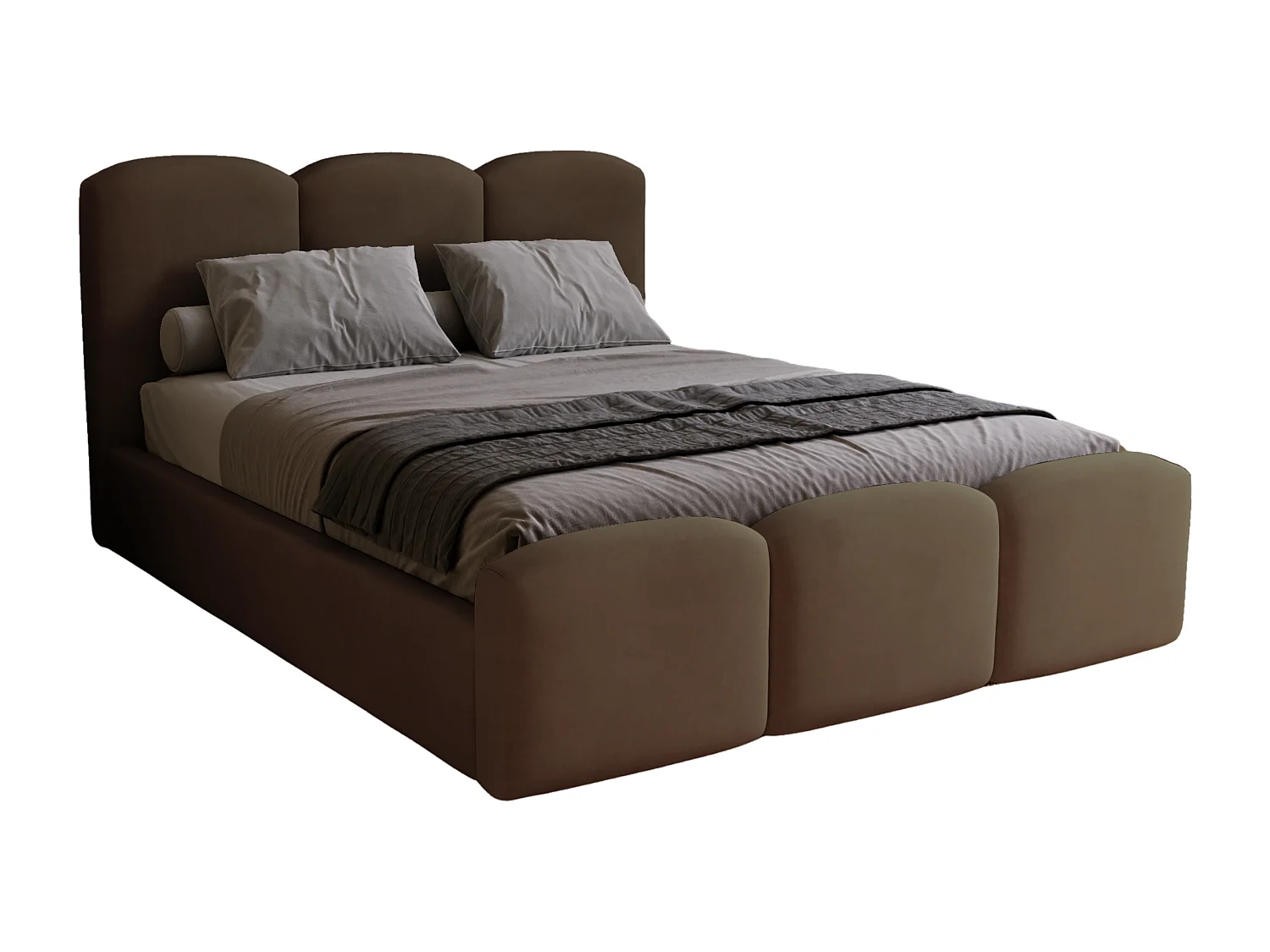 BESILIO Gestoffeerd slaapkamerbed 160x200 Camille – bed met opbergruimte en houten lattenbodem – Bruin