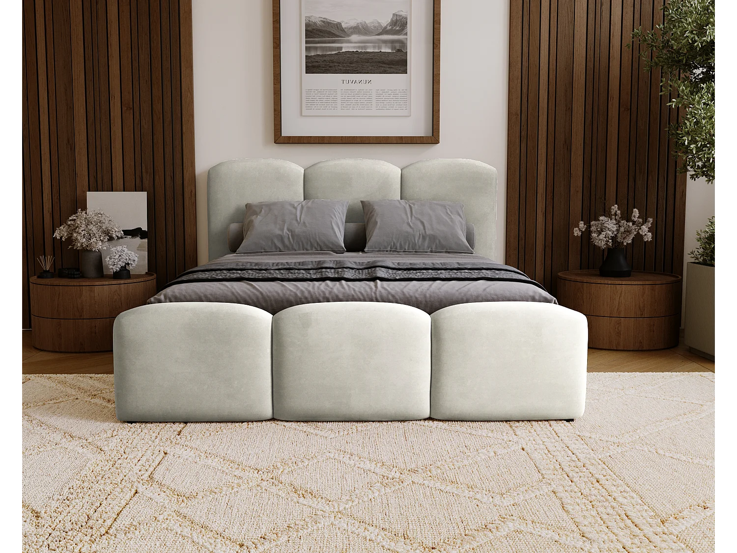 BESILIO Gestoffeerd slaapkamerbed 180x200 Camille – bed met opbergruimte en houten lattenbodem – Lichtgrijs