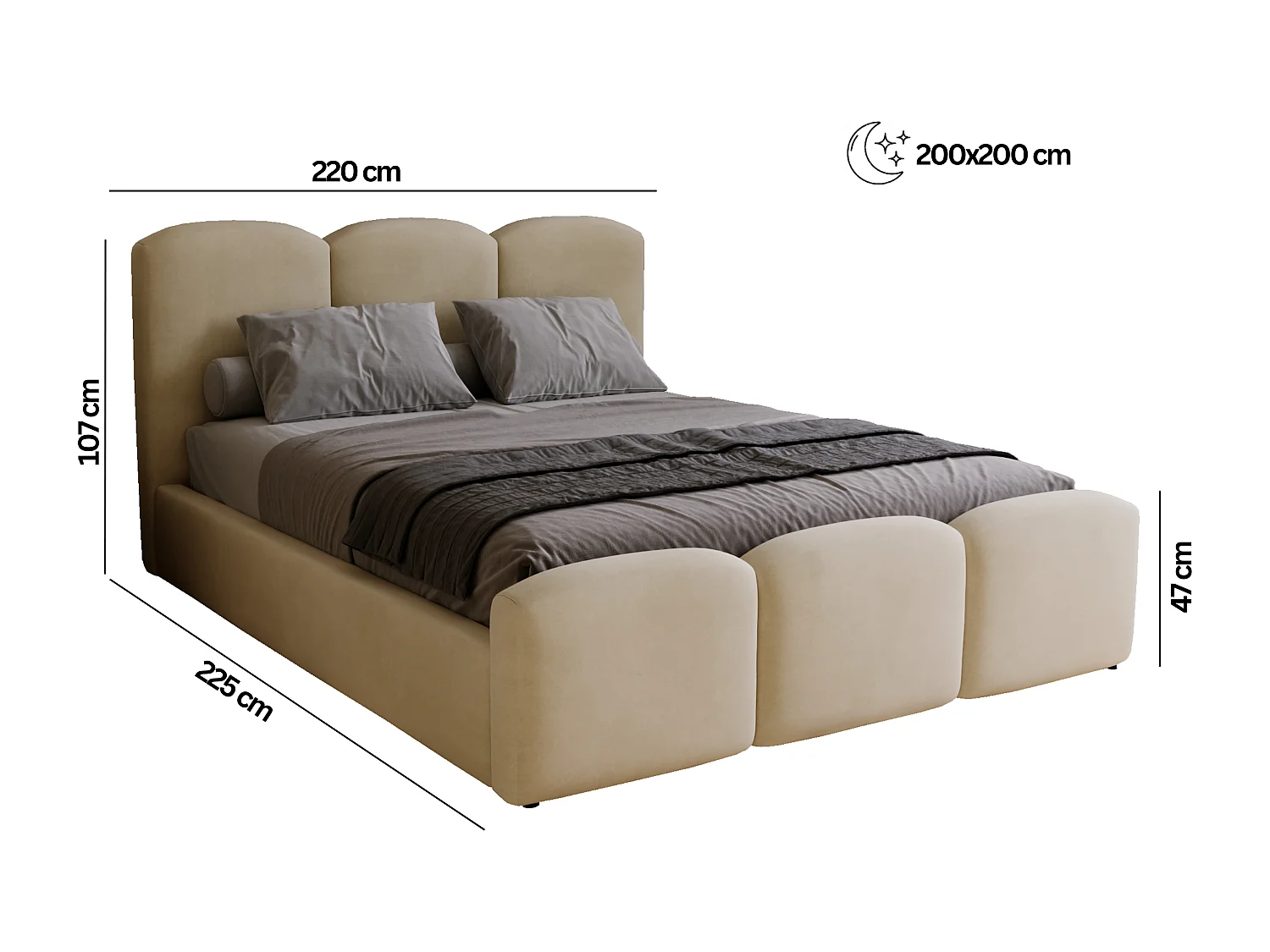 BESILIO Gestoffeerd slaapkamerbed 200x200 Camille – bed met opbergruimte en houten lattenbodem – Beige