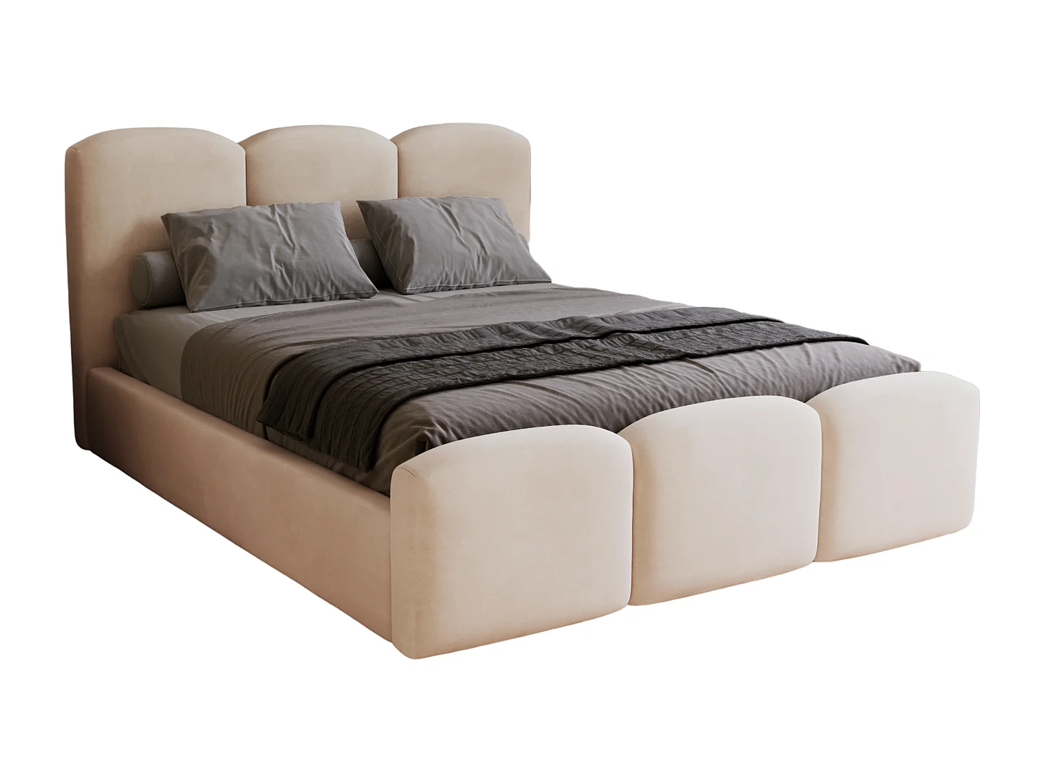 BESILIO Gestoffeerd slaapkamerbed 200x200 Camille – bed met opbergruimte en houten lattenbodem – Beige