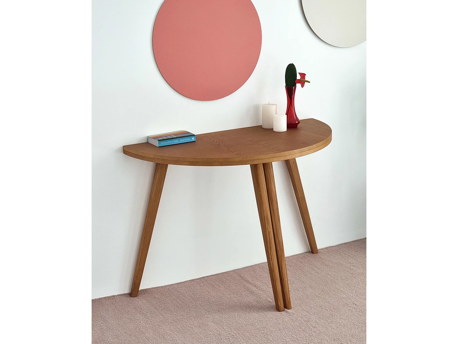 Table de salle à manger demi-ronde extensible 120 cm Mawi Noyer