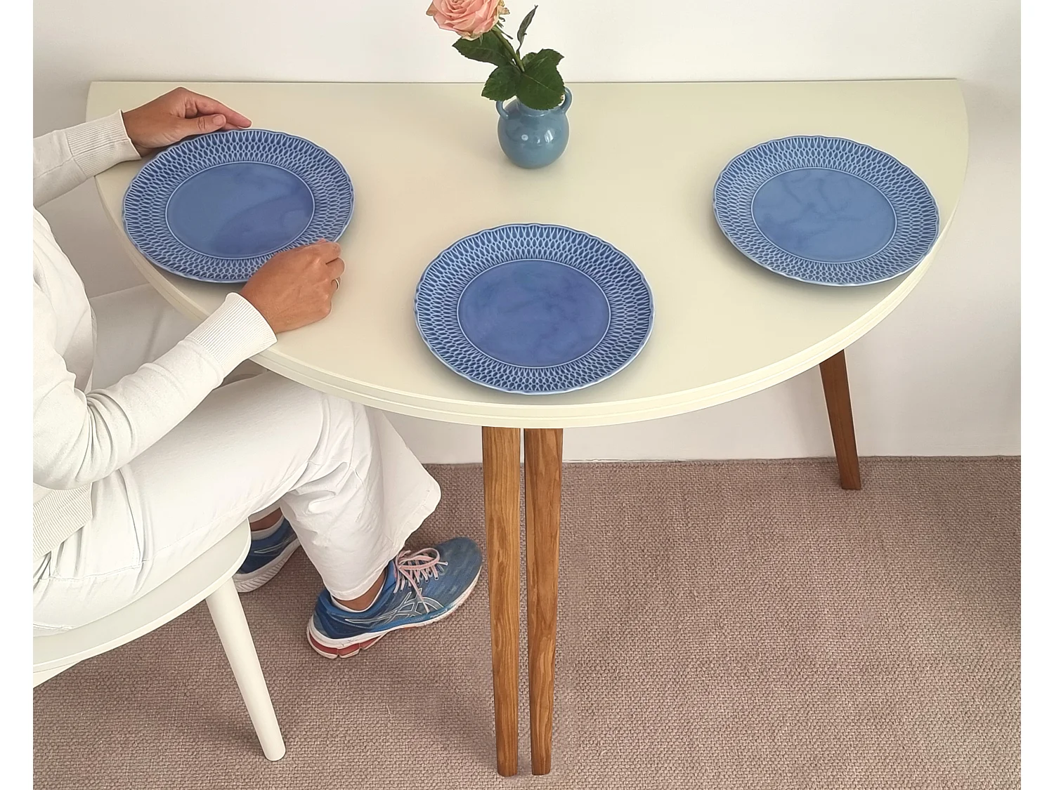 Table de salle à manger demi-ronde extensible 110 cm Mawi Beige Brun