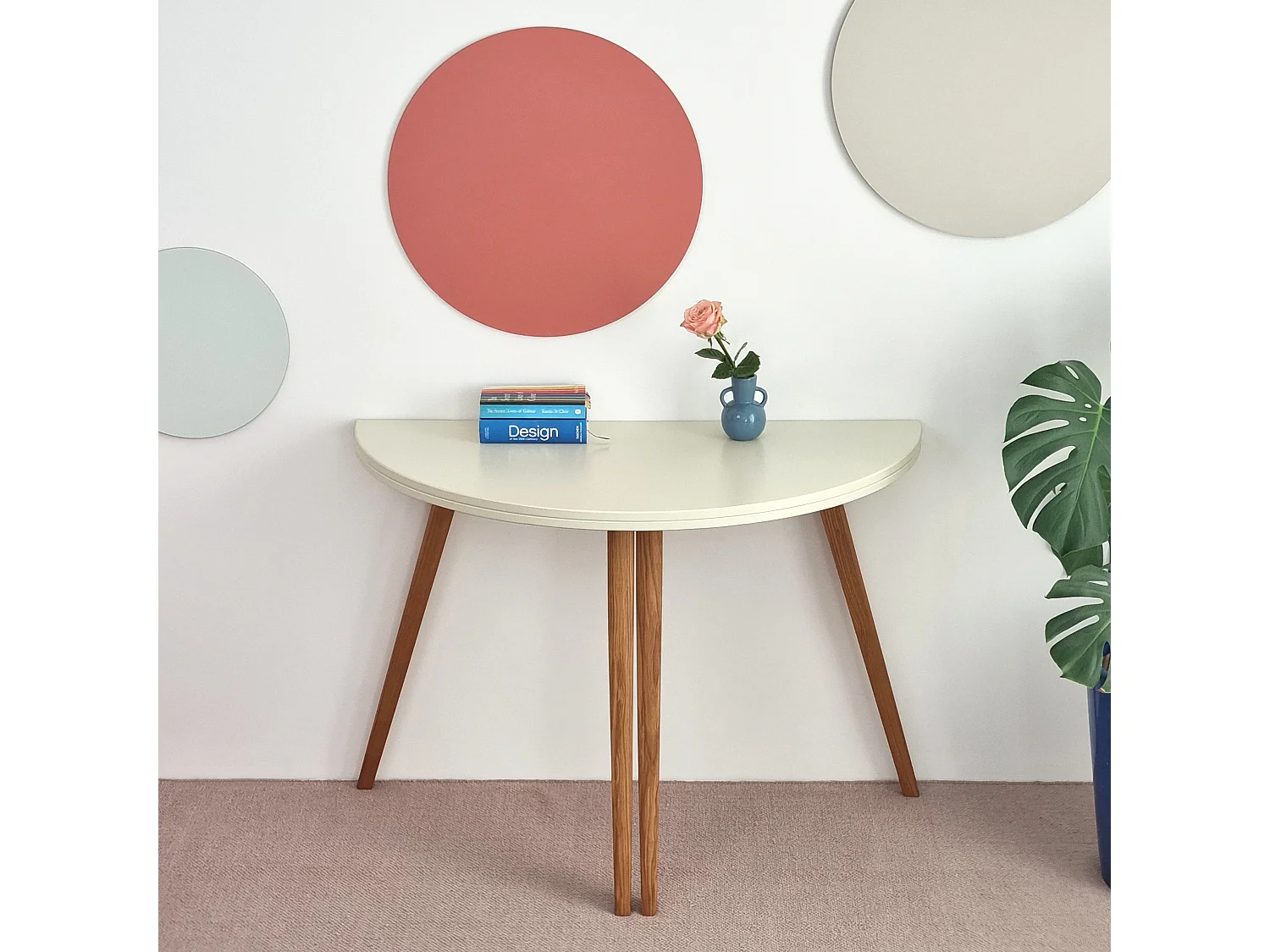 Table de salle à manger demi-ronde extensible 110 cm Mawi Blanc