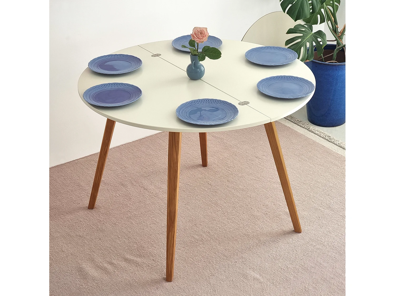 Table de salle à manger demi-ronde extensible 120 cm Mawi Blanc
