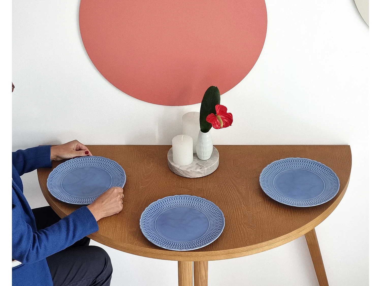 Table de salle à manger demi-ronde extensible 110 cm Mawi Chêne