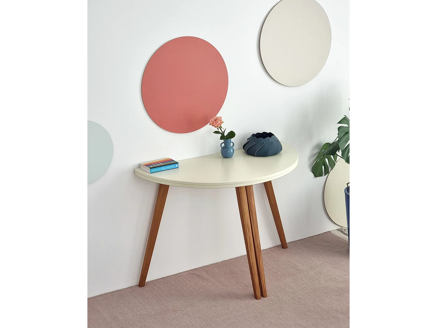 Table de salle à manger demi-ronde extensible 110 cm Mawi Blanc Craie