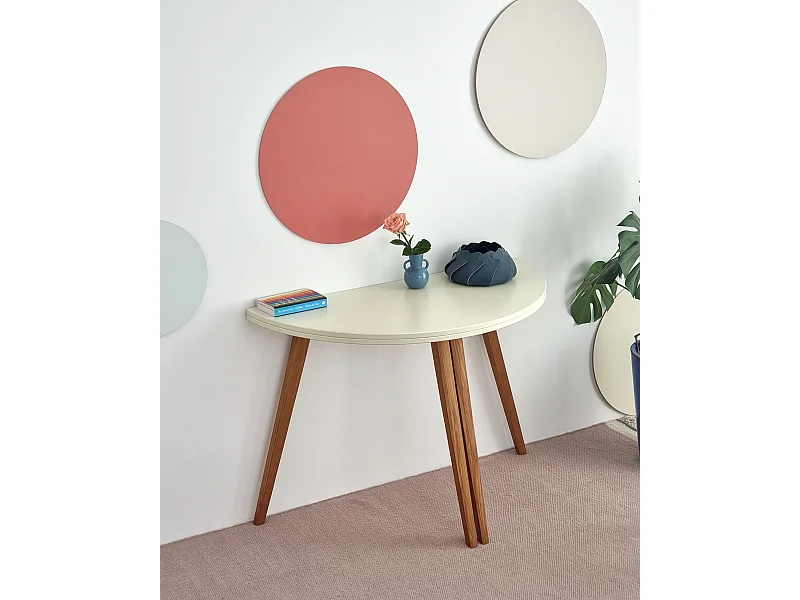 Table de salle à manger demi-ronde extensible 110 cm Mawi Blanc Craie