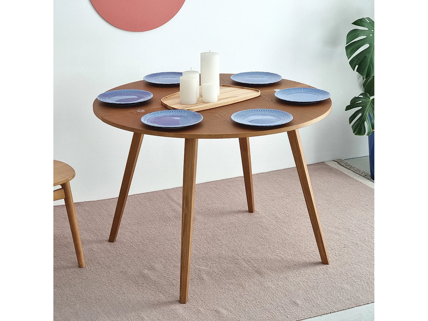 Table de salle à manger demi-ronde extensible 120 cm Mawi Chêne