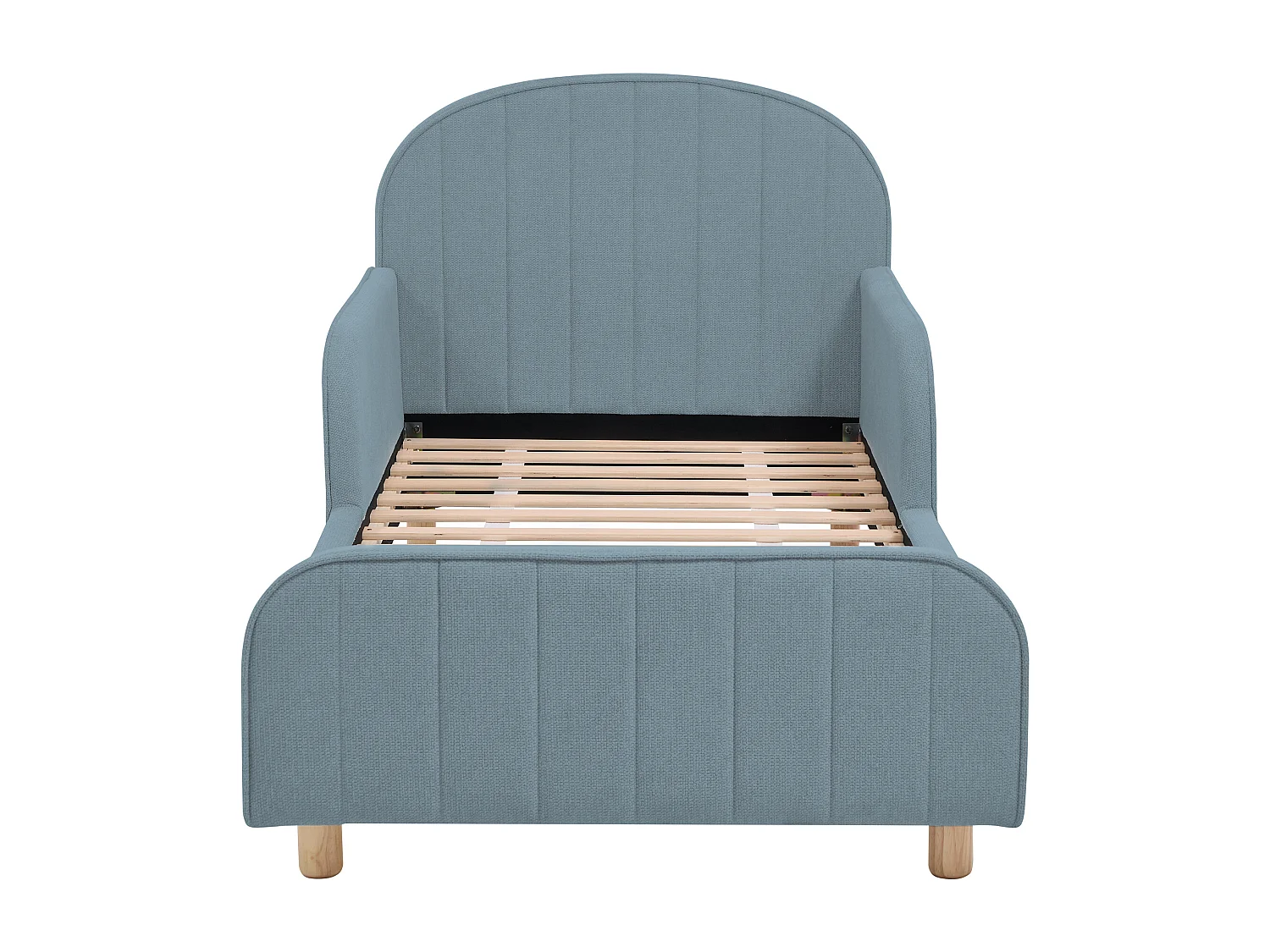 Lit 90 x 190 cm – Tissu texturé – Bleu + Matelas – MIRAVELO