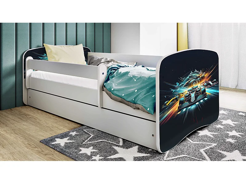 Lit enfant avec tiroir et barrière, matelas inclus - Ethnique - 70 x 140 cm