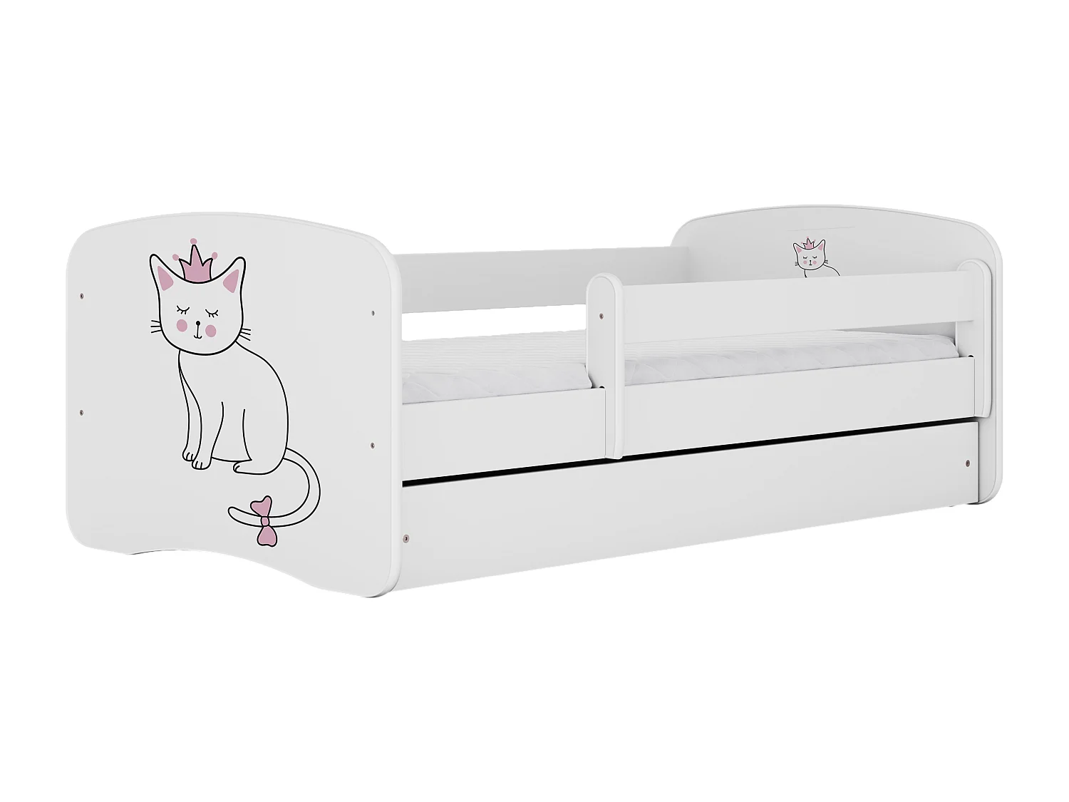 Lit enfant avec tiroir et barrière- Chat - 70 x 140 cm