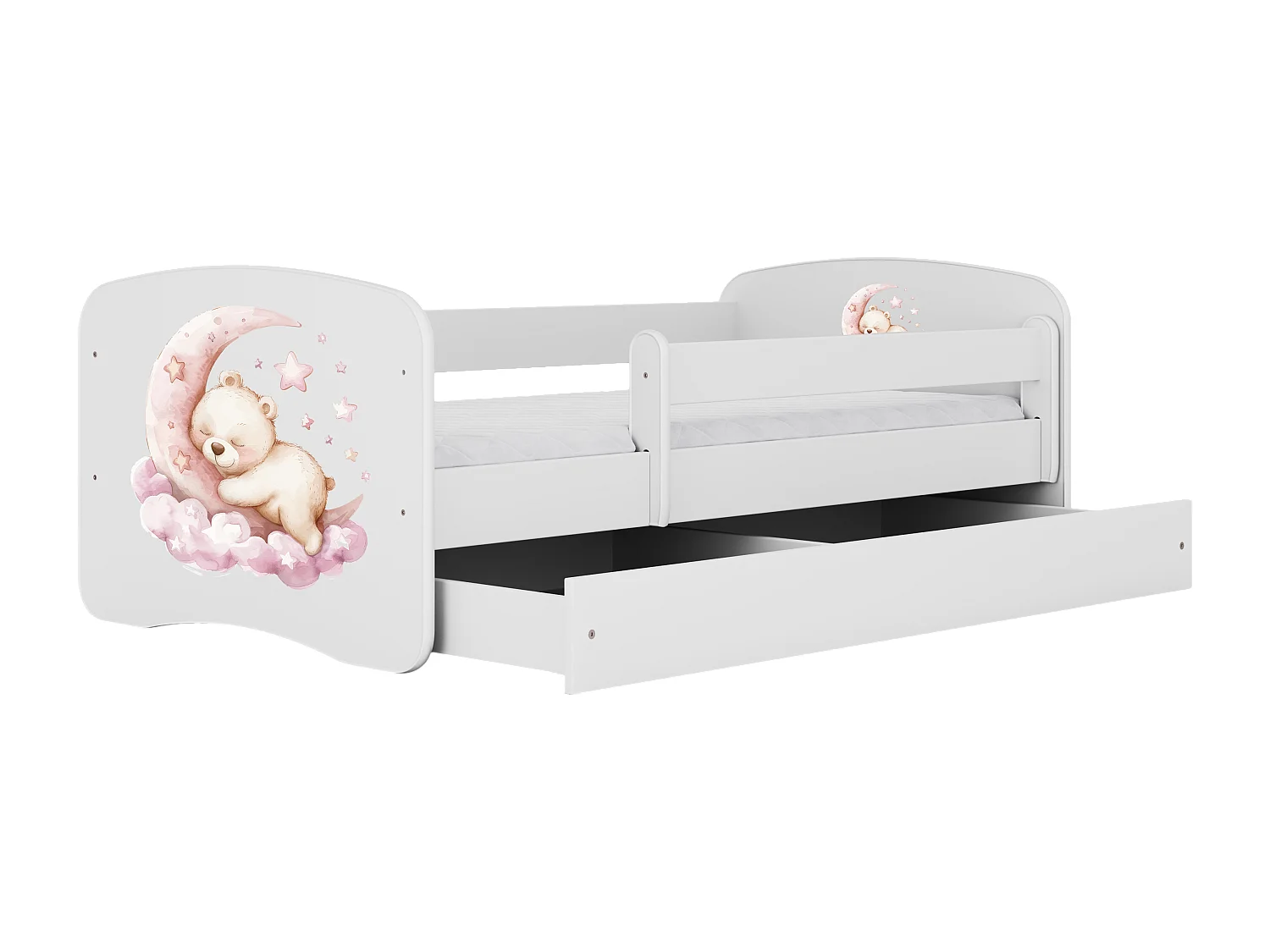 Lit enfant avec tiroir et barrière, matelas inclus - Sommeil - 80 x 180 cm