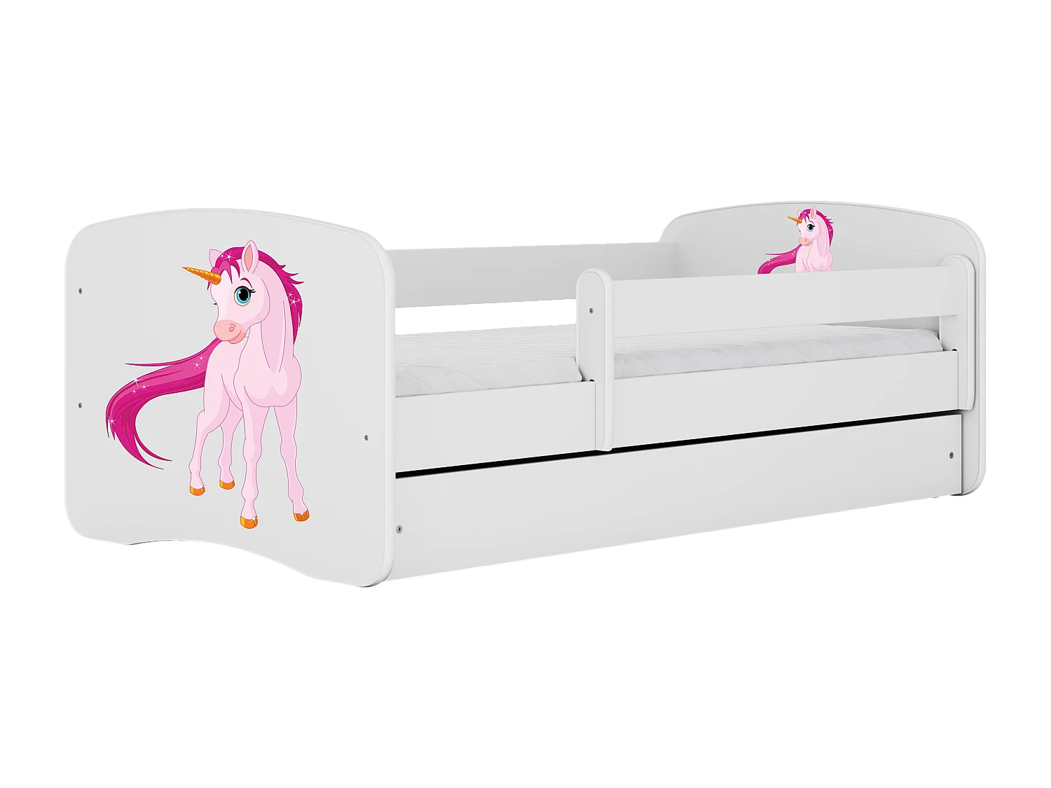 Lit enfant avec tiroir et barrière, matelas inclus - Licorne - 80 x 160 cm