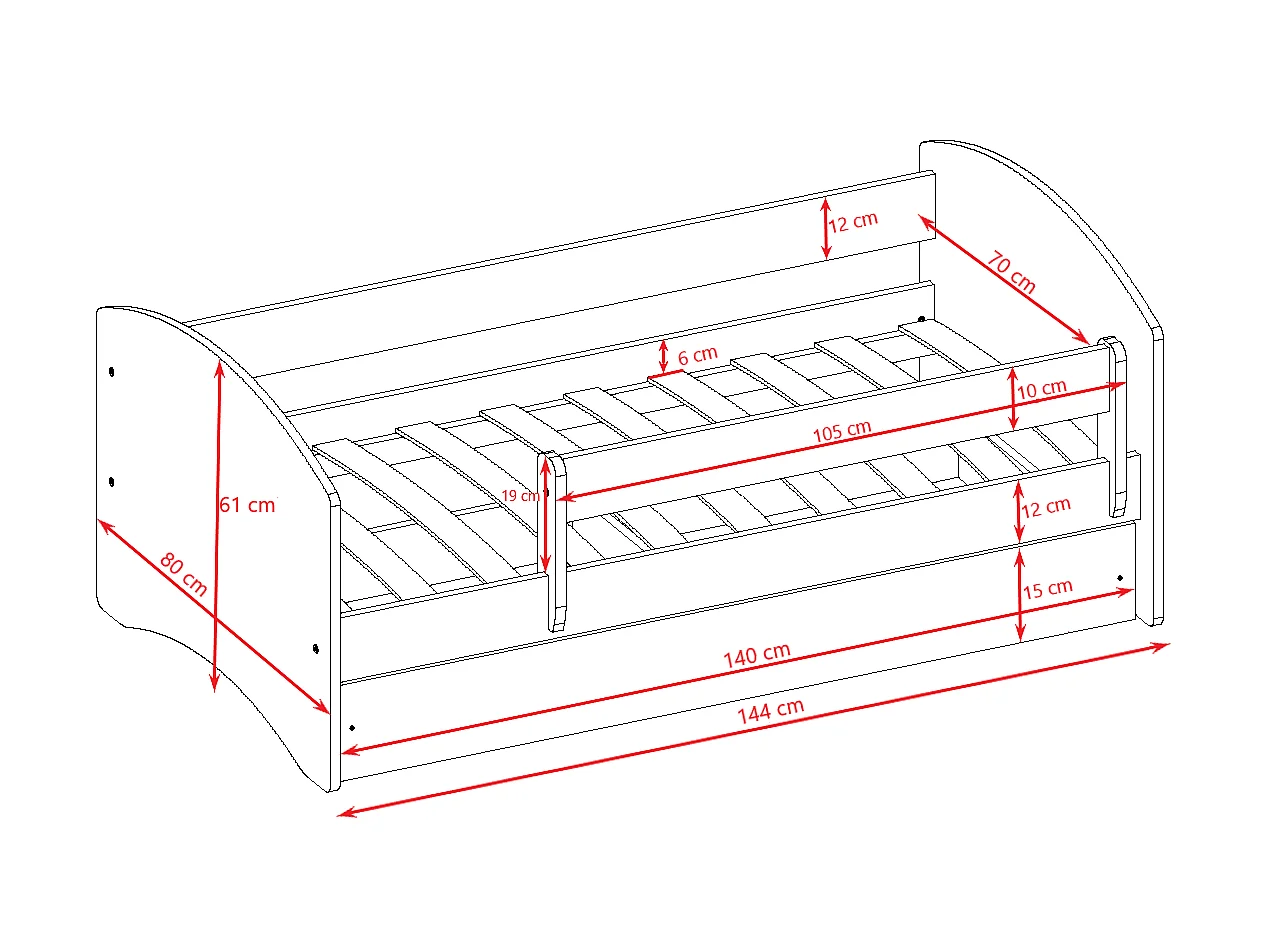 Lit enfant avec tiroir et barrière, matelas inclus - Danseuse - 70 x 140 cm