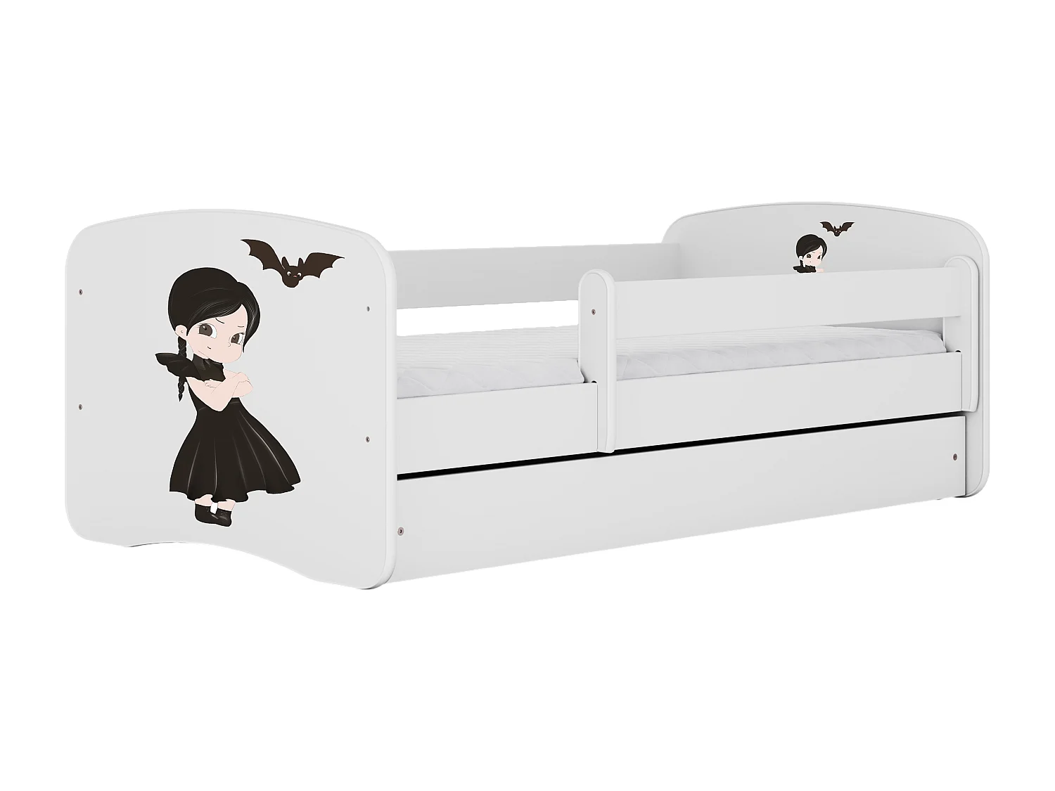 Lit enfant avec tiroir et barrière, matelas inclus - Wednesday - 80 x 160 cm