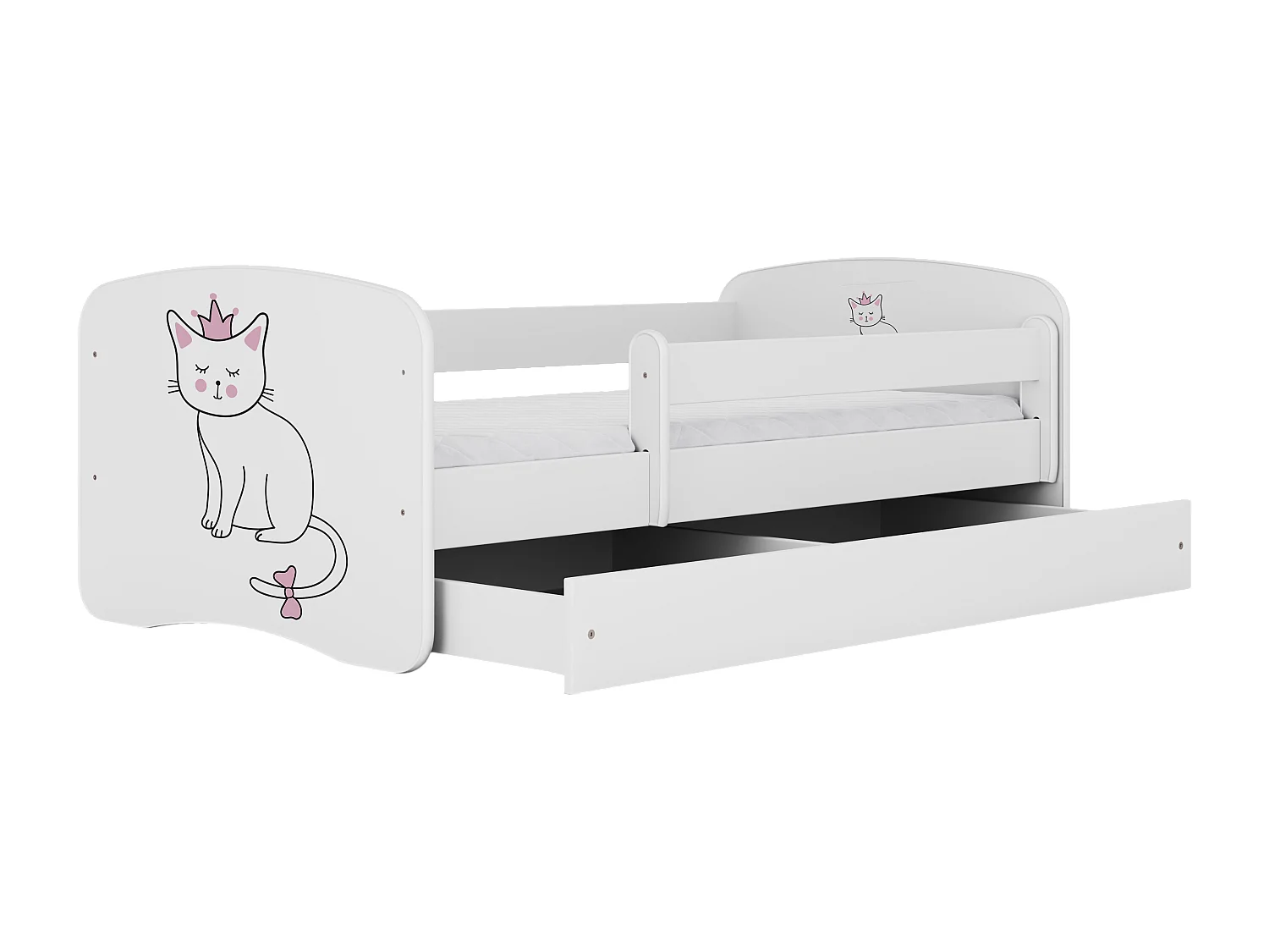 Lit enfant avec tiroir et barrière, matelas inclus - Chat - 80 x 180 cm