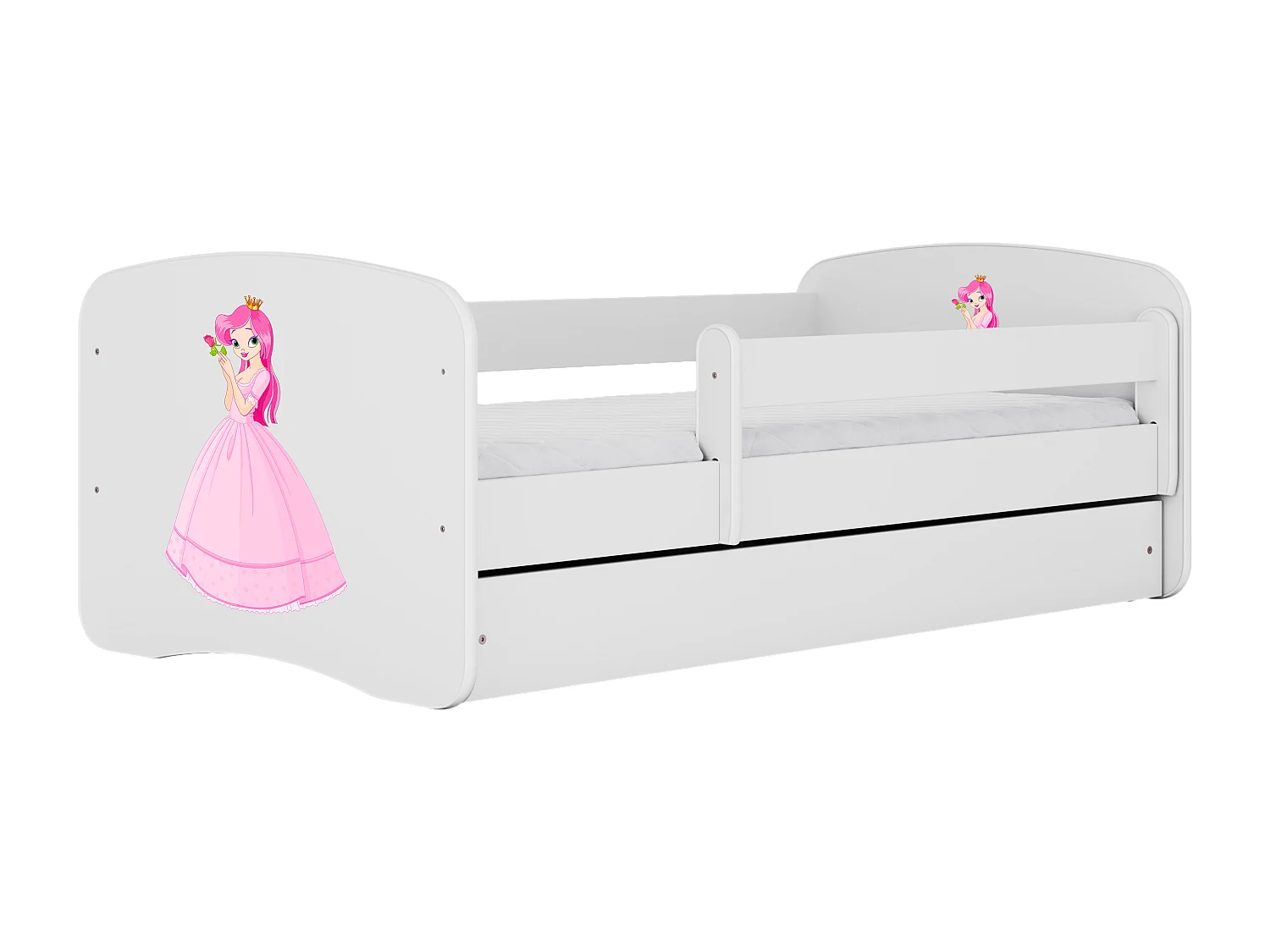 Lit enfant avec tiroir et barrière, matelas inclus - Princesse - 70 x 140 cm