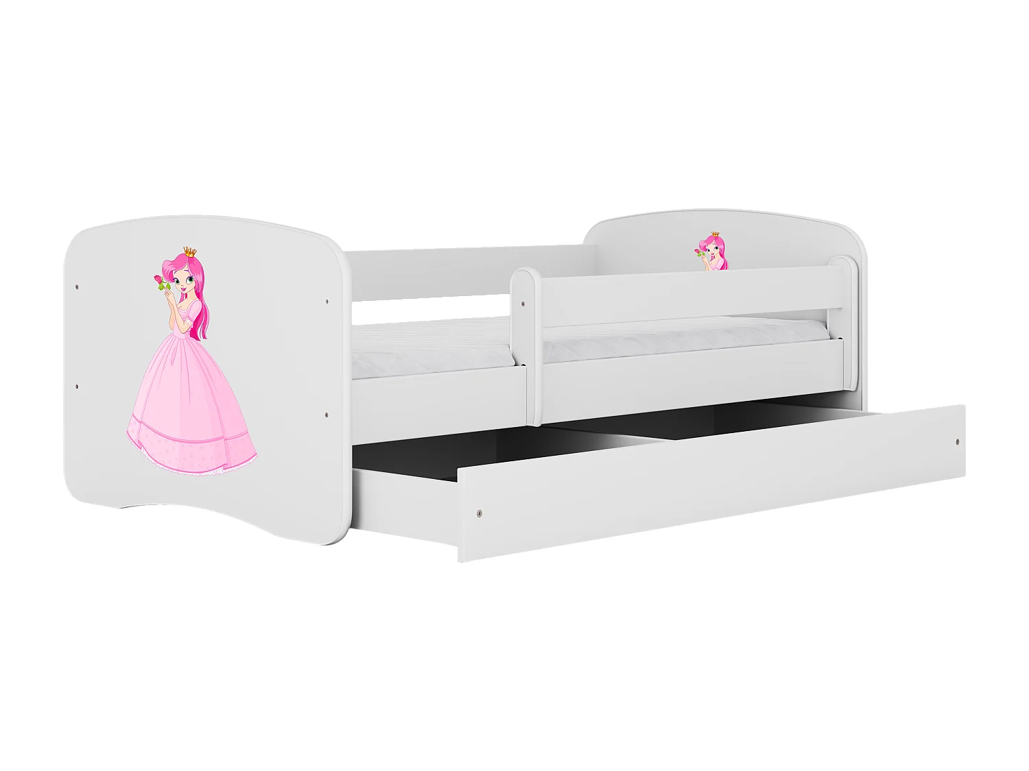 Lit enfant avec tiroir et barrière, matelas inclus - Princesse - 70 x 140 cm