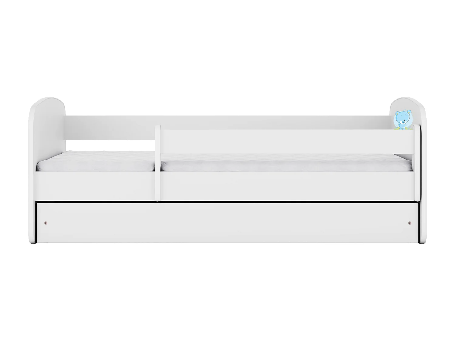 Lit enfant avec tiroir et barrière, matelas inclus - Ourson Bleu Fleuri - 70 x 140 cm