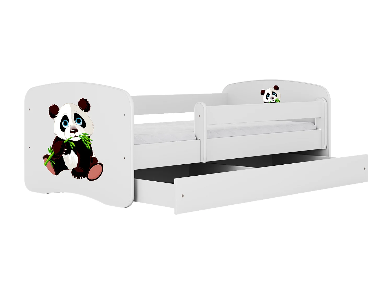 Lit enfant avec tiroir et barrière, matelas inclus - Panda 2 - 70 x 140 cm