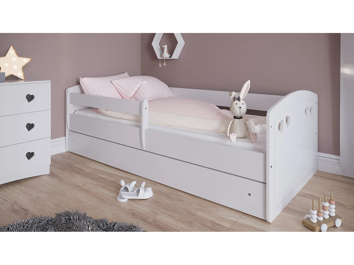 Lit enfant avec tiroir et barrière, matelas inclus - JULIA - 80 x 160 cm