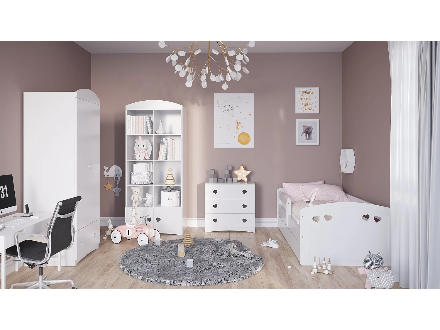Lit enfant avec tiroir et barrière, matelas inclus - JULIA - 80 x 160 cm