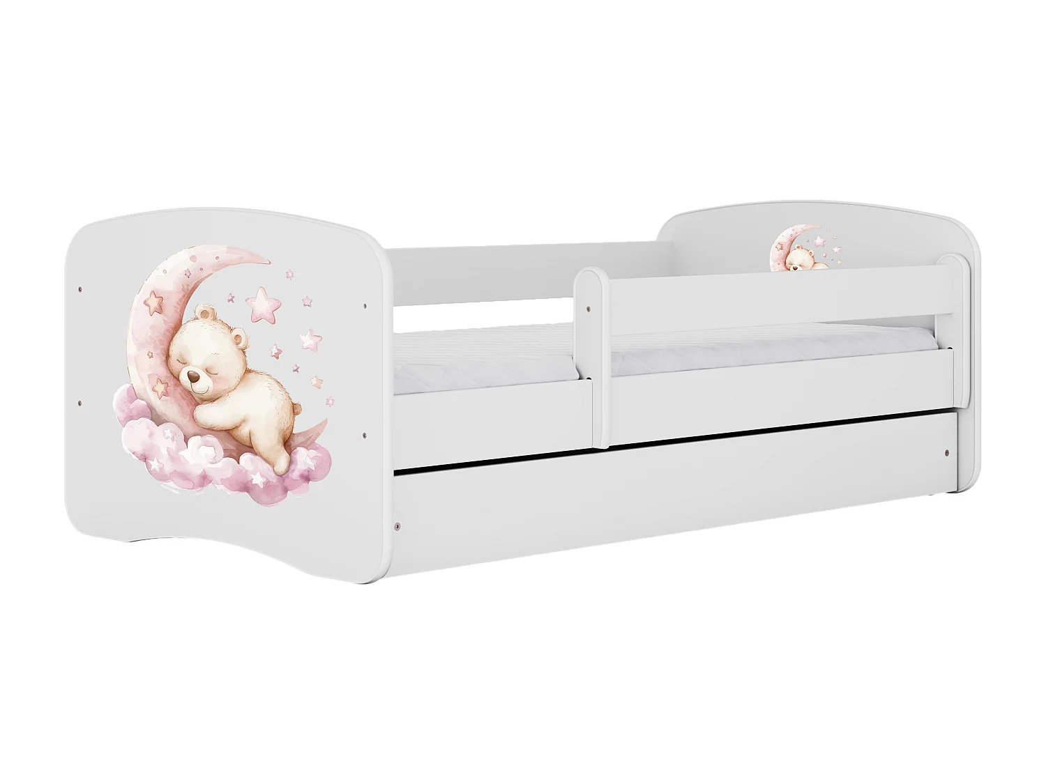 Lit enfant avec tiroir et barrière, matelas inclus - Sommeil - 80 x 160 cm