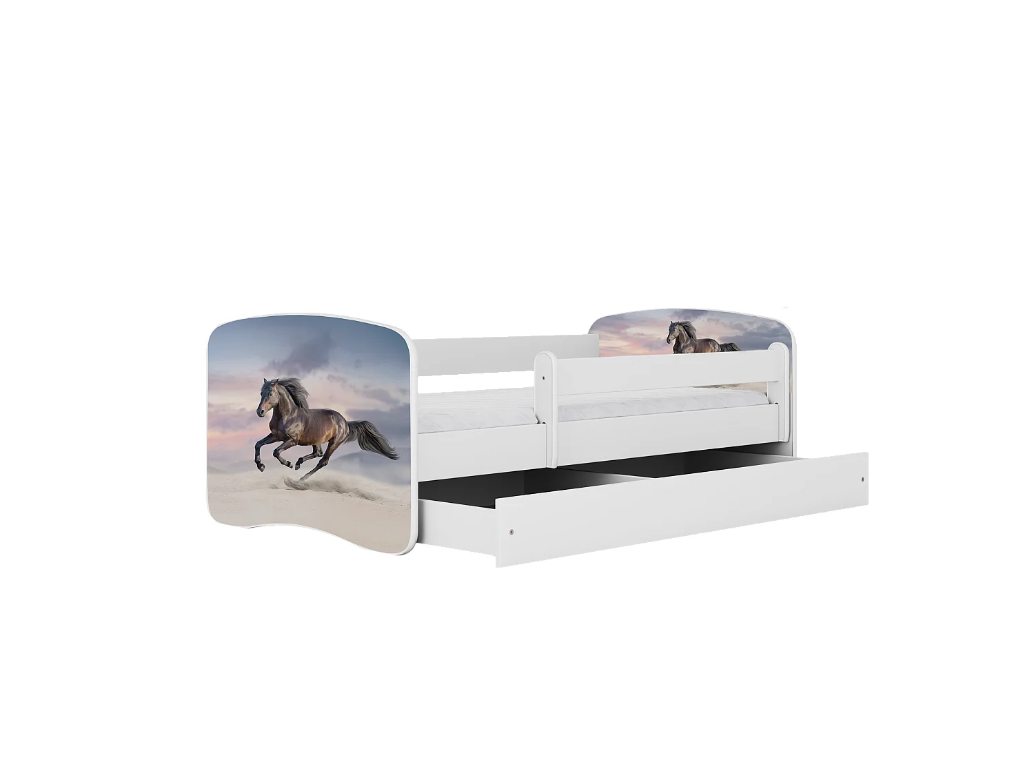 Lit enfant avec tiroir et barrière- Cheval au Galop - 70 x 140 cm