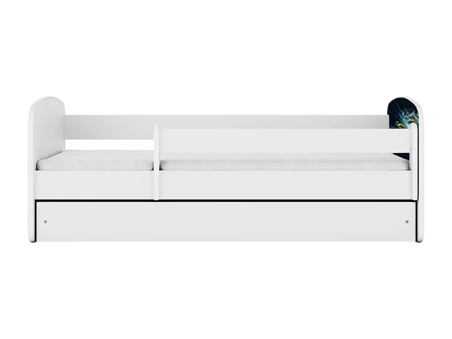 Lit enfant avec tiroir et barrière, matelas inclus - Ethnique - 80 x 180 cm