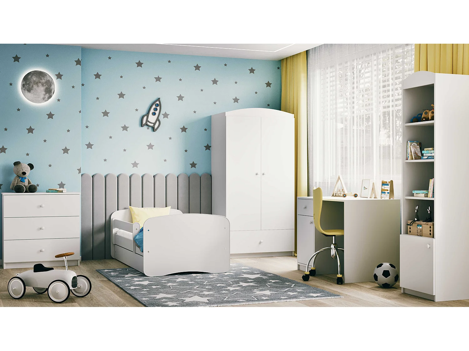 Lit enfant avec tiroir et barrière, matelas inclus - Sans Motif - 80 x 160 cm