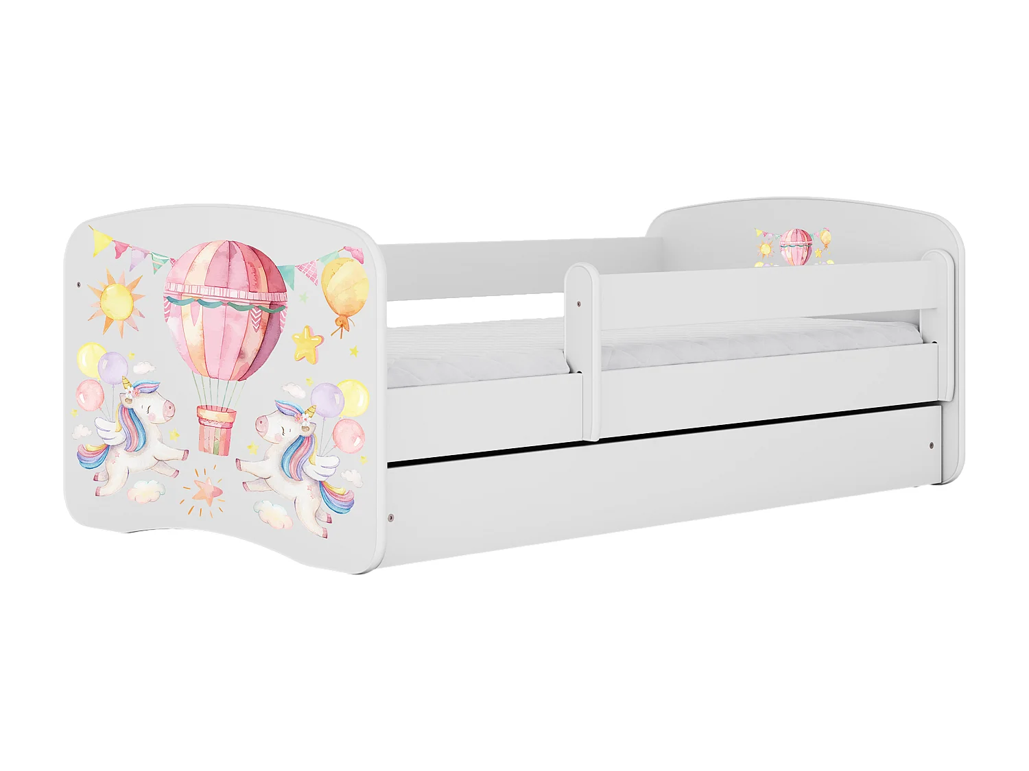 Lit enfant avec tiroir et barrière, matelas inclus - Ballon - 80 x 160 cm