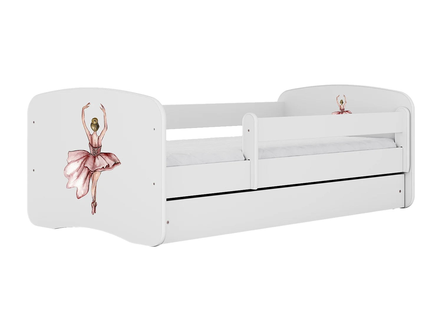 Lit enfant avec tiroir et barrière, matelas inclus - Danseuse - 80 x 180 cm