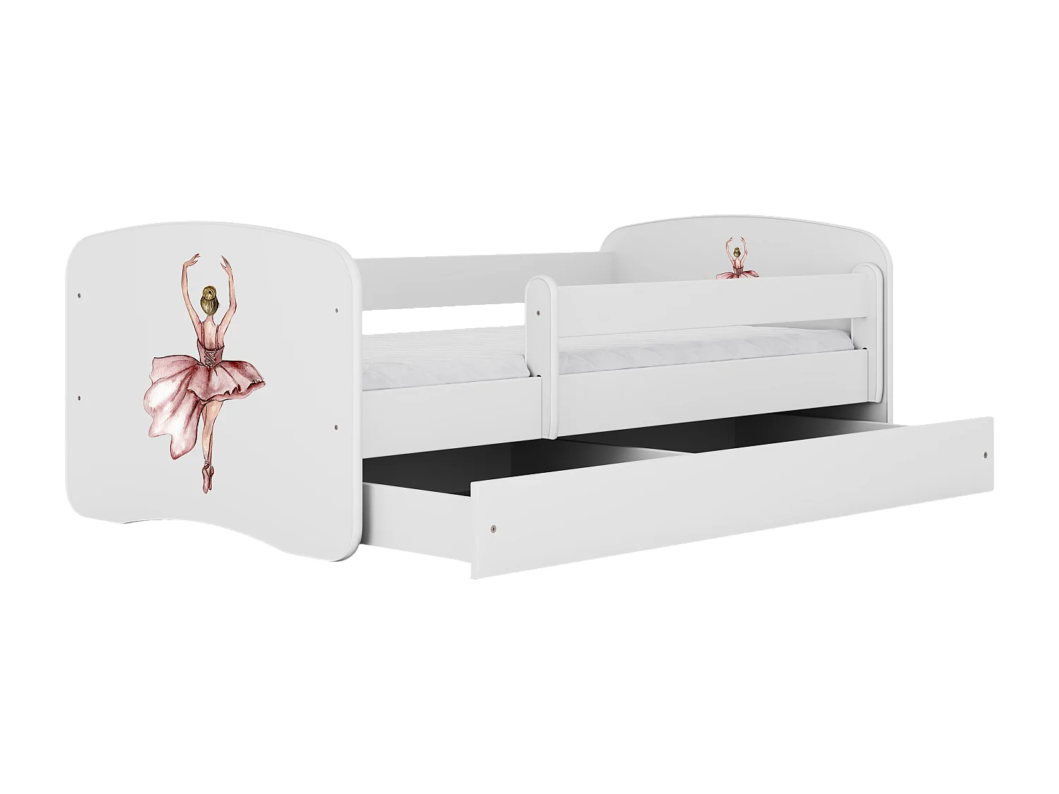 Lit enfant avec tiroir et barrière, matelas inclus - Danseuse - 80 x 180 cm