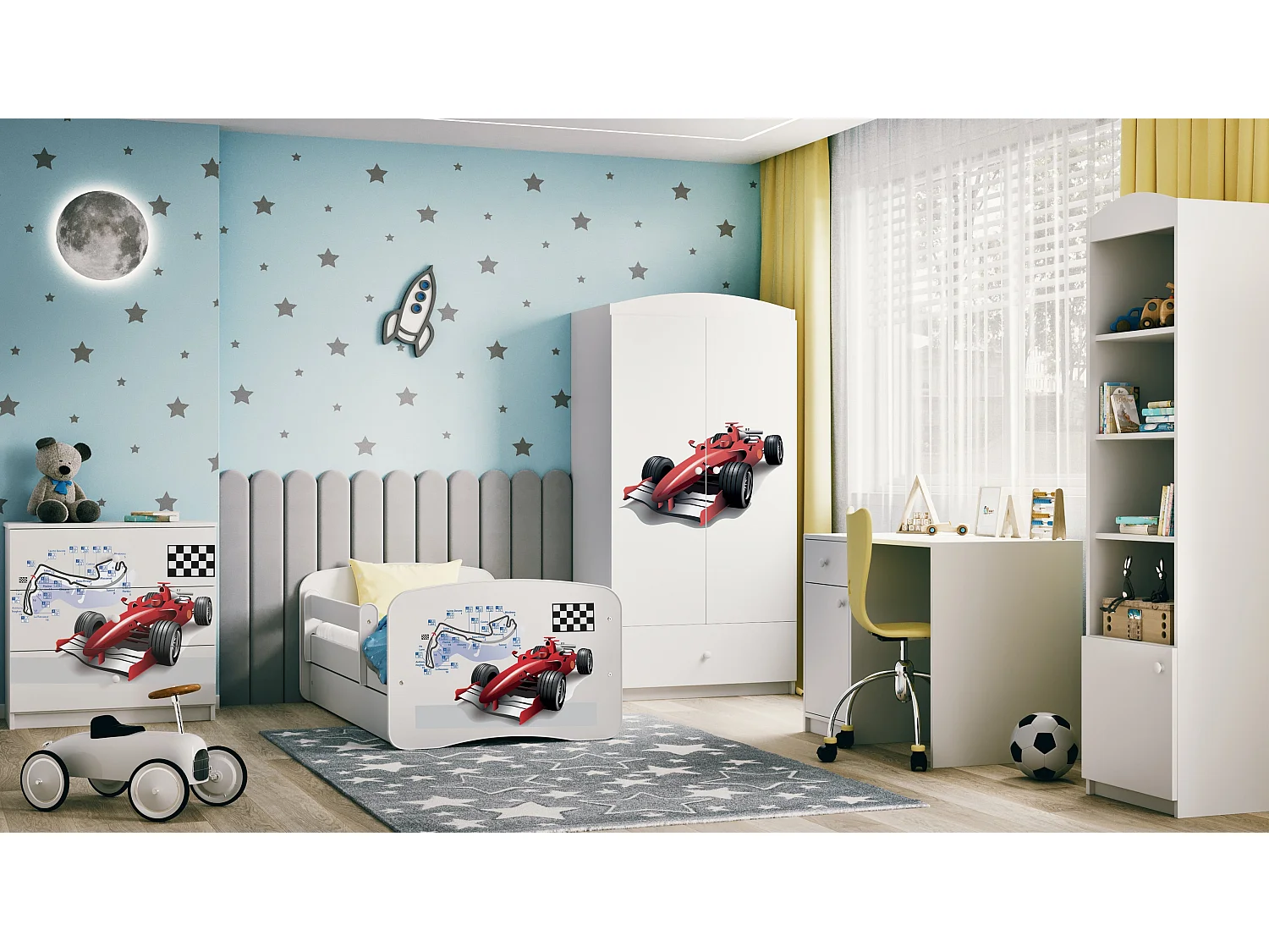 Lit enfant avec tiroir et barrière, matelas inclus - Formule 1 - 80 x 160 cm