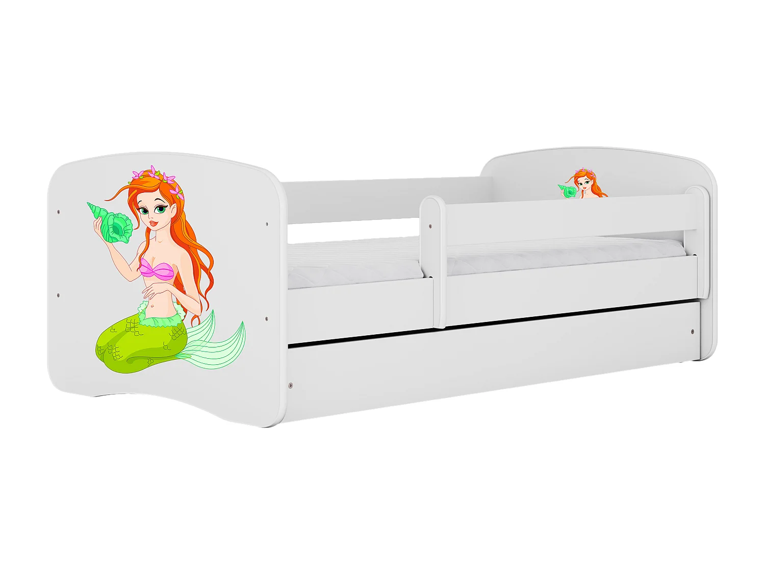 Lit enfant avec tiroir et barrière, matelas inclus - Sirène - 80 x 160 cm