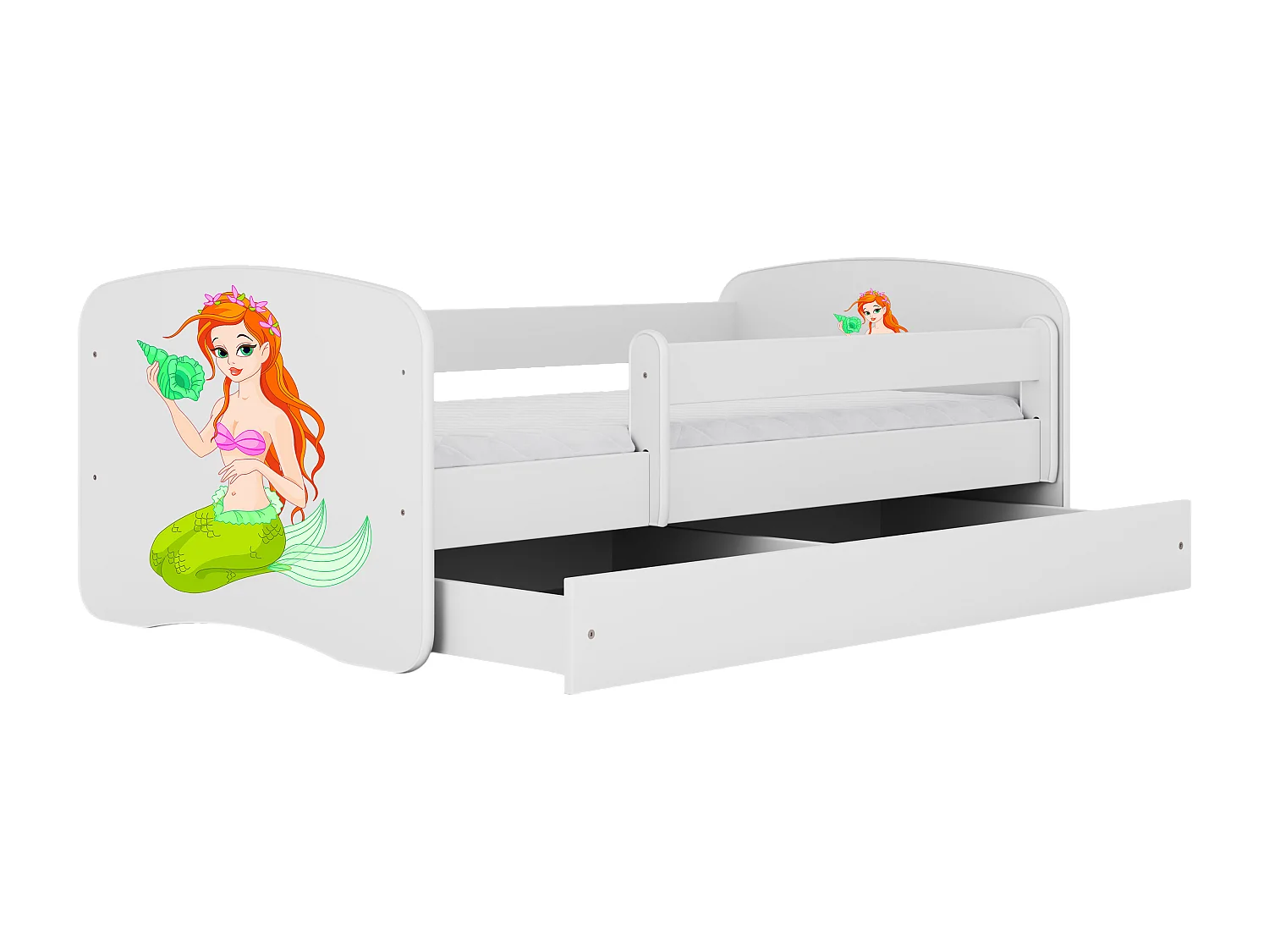 Lit enfant avec tiroir et barrière, matelas inclus - Sirène - 80 x 160 cm