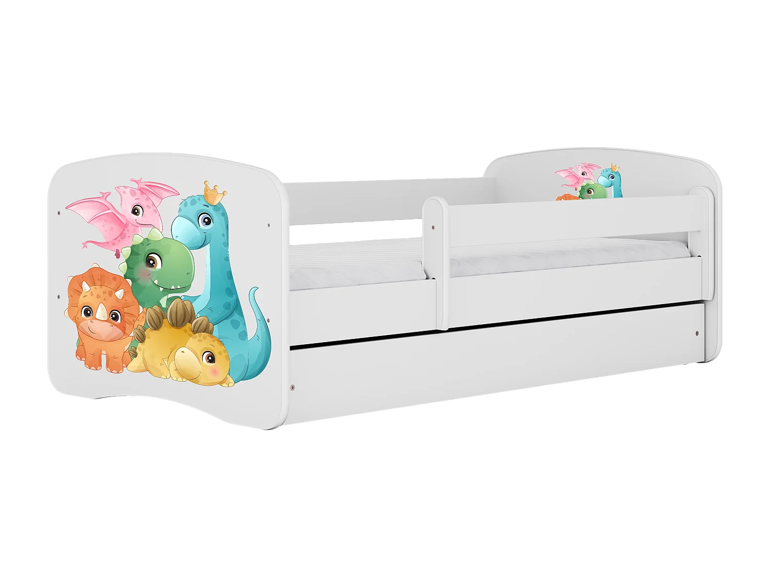 Lit enfant avec tiroir et barrière, matelas inclus - Dinosaure - 70 x 140 cm