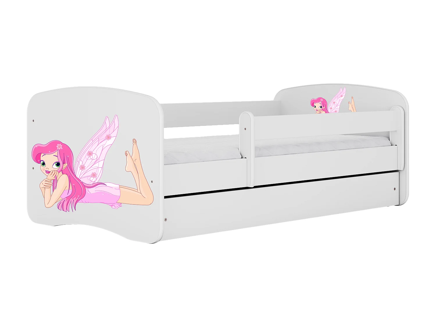 Lit enfant avec tiroir et barrière, matelas inclus - Fée avec Ailes - 70 x 140 cm