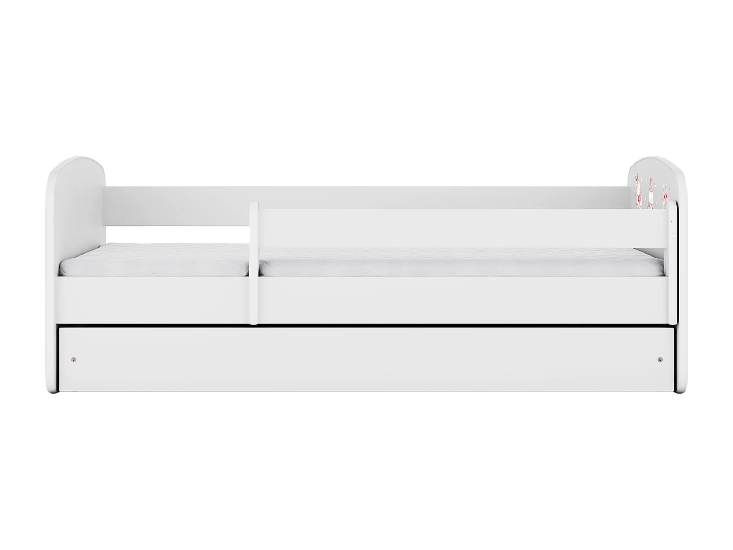 Lit enfant avec tiroir et barrière, matelas inclus - Lapin aux Papillons - 70 x 140 cm